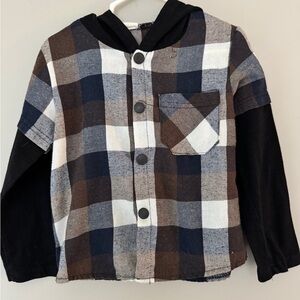 Boys Plaid Hooded Flannel Shirt – Size 110 (4-5T)